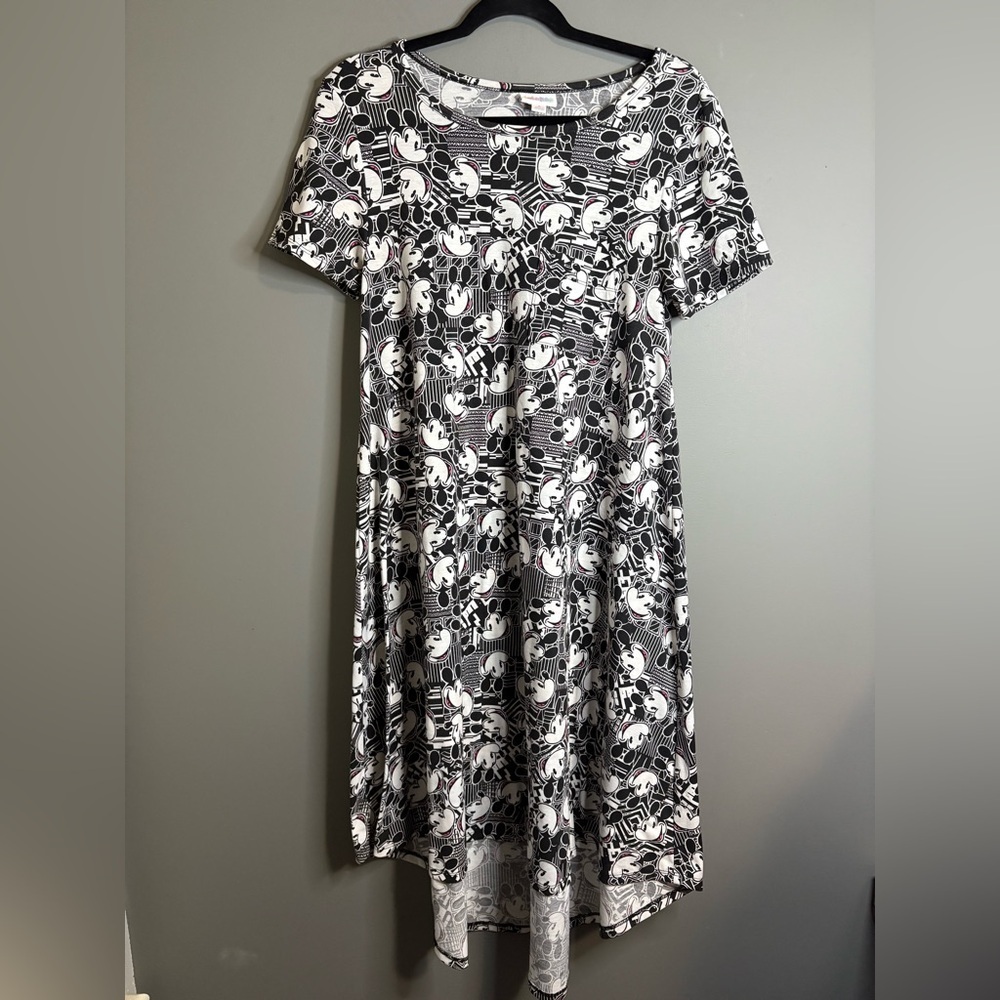 LuLaRoe Disney Mickey Mouse Carly Dress Size Small | Black White Hi-Low
